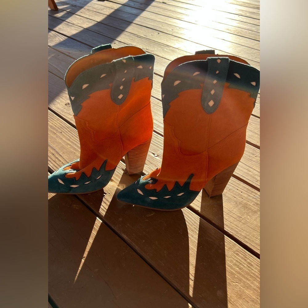 Dingo Orange and Teal Ankle Boots